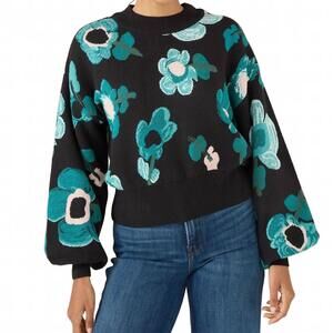 NEW ALIVIA belinda floral sweater in black holiday garden jacquard